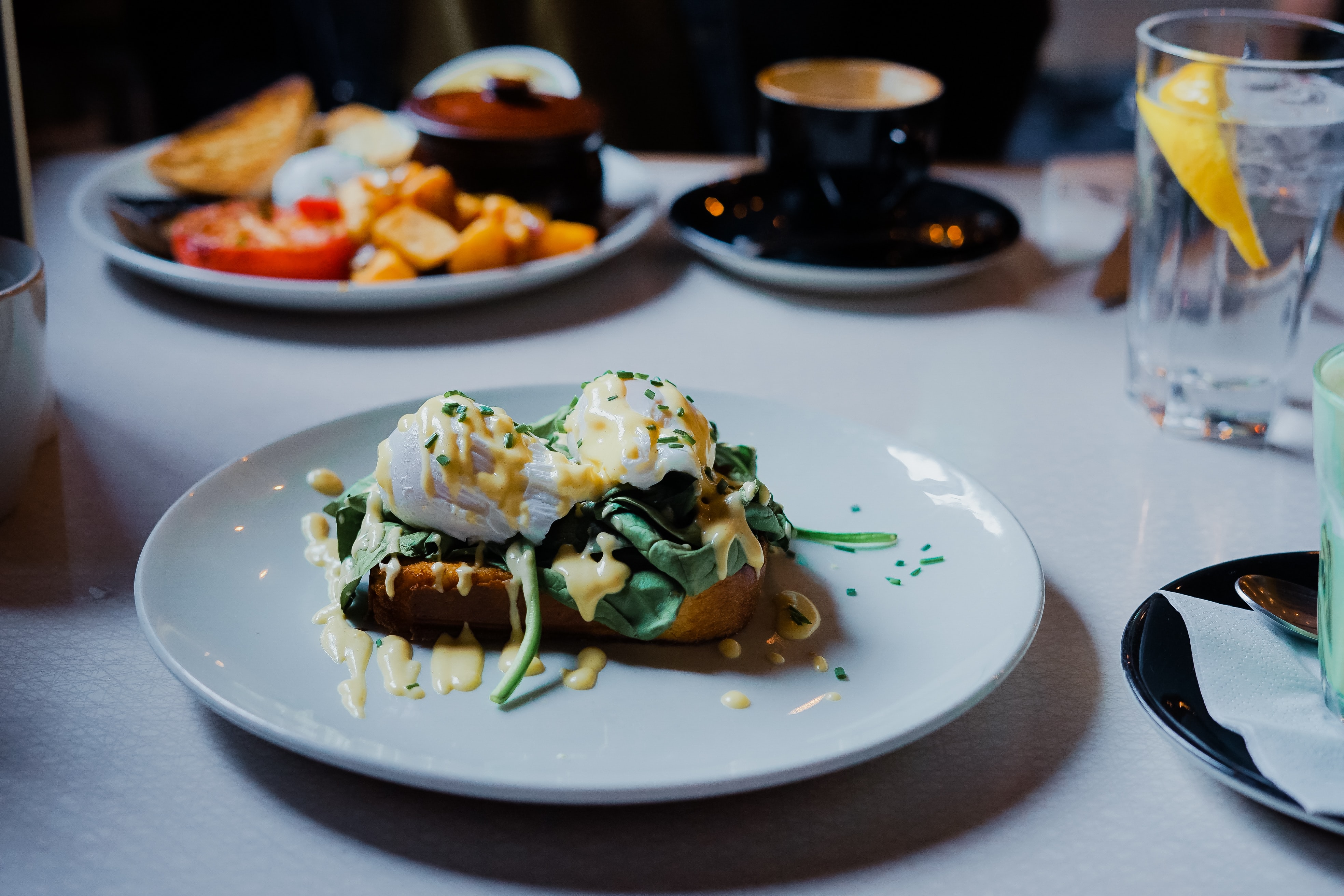 Dish with eggs, vegetable and bread